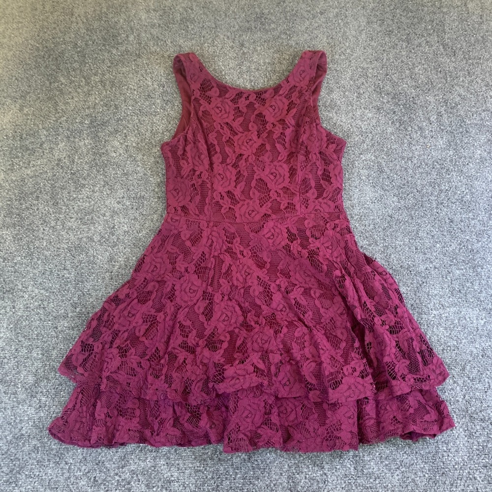 Speechless Mini Fit & Flare Dress Womens 9 Burgundy Lace Floral Lined Back Zip